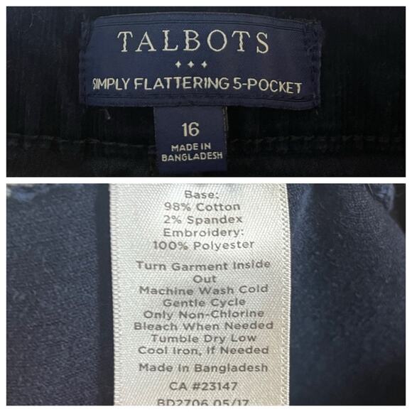 Talbots Corduroy Jeans Simply Flattering Owl Embroidery Navy Blue Women Size 16 - Picture 7 of 8